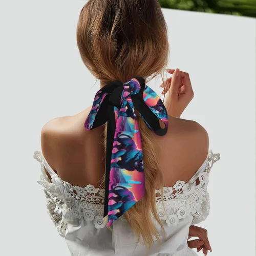 Miniatura 5 de Synthwave Sabertooth Pattern Silk Scarf for Women 46.9 * 3.1 In Headband