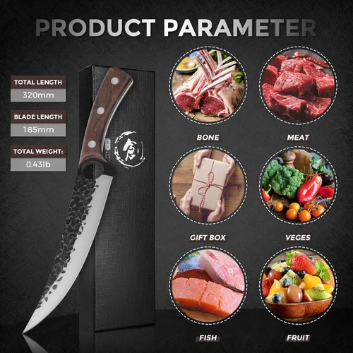 Miniatura 7 de Cuchillo de 7 pulgadas Purple Dragon para deshuesar y filetear, cuchillo de chef forjado a mano, cuchillo de carne y vegetales de tang completo