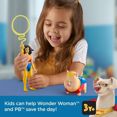 Miniatura 2 de Fisher-Price DC League of Super-Pets Juguetes preescolares Wonder Woman y PB Juego de figuras posables para juegos de simulación para niños a partir