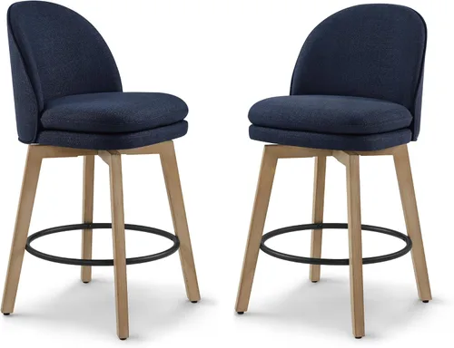 Miniatura 21 de Taburetes de Bar de Altura de Mostrador de 26 pulgadas Tapizados Giratorios con Respaldo y Patas de Madera para Isla de Cocina, Juego de 2, Tela