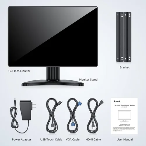 Miniatura 7 de Eyoyo Monitor de pantalla táctil pequeño de 10.1 pulgadas: pantalla IPS de 1280x800, táctil de 10 puntos, entrada HDMI VGA AV, altavoces
