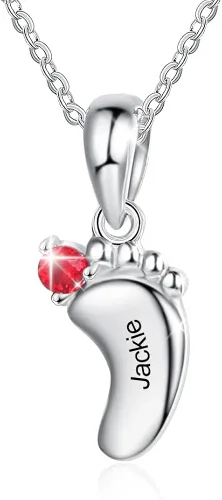 Collar personalizado con nombre de pies de bebé para madre y mamá con 1 a 6 nombres, piedras natales, collar con colgante de pies de bebé