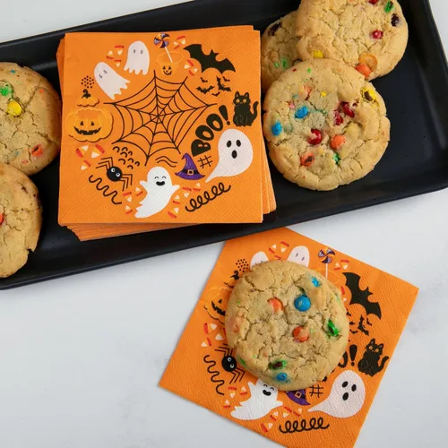Miniatura 4 de Juego de vajilla desechable de 80 piezas con diseños de fantasma y calabaza, incluye platos de 9 y 7 pulgadas, servilletas de cóctel y almuerzo