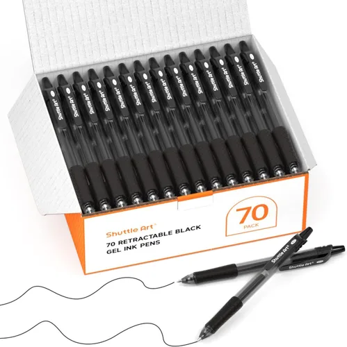 Shuttle Art Bolígrafos de gel negros, paquete de 70 bolígrafos retráctiles de tinta de gel de punta media, escritura suave con agarre cómodo para