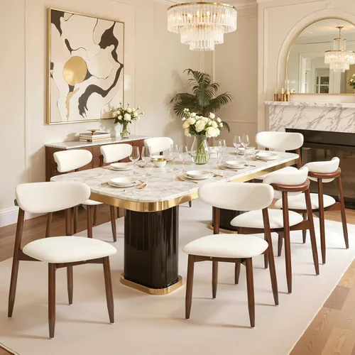 Miniatura 24 de CHUN YI Juego de 2 sillas de comedor tapizadas de madera maciza, sillas auxiliares de cocina de tela moderna de mediados de siglo con respaldo Beige