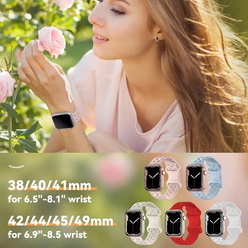 Miniatura 7 de Paquete de 5 correas de silicona suave compatibles con Apple Watch Band de 1.496 in, 1.575 in, 1.614 in, 1.654 in, 1.732 in, 1.772 in, 1.772 in