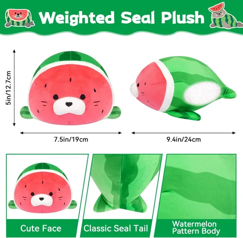 Miniatura 2 de Animales de Peluche con Peso - Peluche de Foca de Sandía con Peso de 9 Pulgadas, Lindo Animal de Peluche de Foca Almohada de Peluche Pequeña, Suave