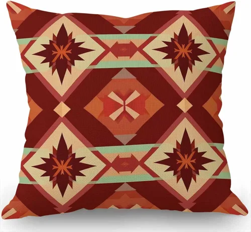 Miniatura 6 de Swono Funda de Almohada Decorativa con Patrón Étnico Abstracto Estampado del Suroeste Funda de Cojín Estilo Granja para Sofá Sillón 18x18 Pulgadas