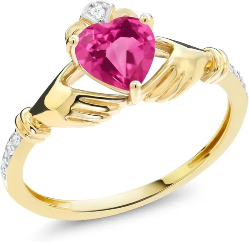 Miniatura 16 de Gem Stone King Anillo de compromiso claddagh celta irlandés de oro amarillo de 10 quilates con piedra preciosa en forma de corazón de 0.236 in