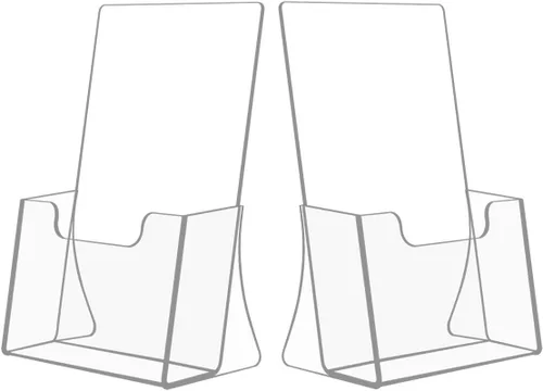 NIUBEE Paquete de 2 soportes acrílicos de 21.6 cm x 14 cm para folletos con doble pliegue, organizadores de volantes transparentes para mostrador
