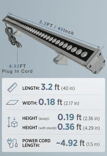 Miniatura 5 de Barra de luz LED de 36 W, tira lineal de luz diurna de 4000 lm 5000 K, iluminación de señalización exterior enchufable de 120 V, válvula antivaho
