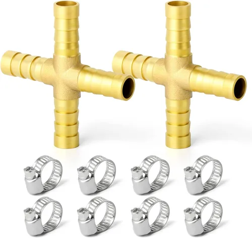 Miniatura 16 de GASHER 20 Piezas Reductor de Púas de Manguera de Latón, 1/2 Pulgada a 1/2 Pulgada (12.7mm) ID de Manguera con 40 Abrazaderas de Manguera, Reductor