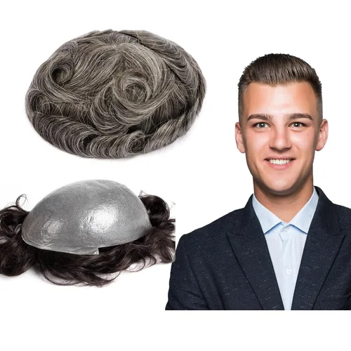 Miniatura 34 de GEXWORLDWIDE GEX 62 colores tupé para hombres 0.002 in piel ultra fina V-loop 8x10 pulgadas cabello humano conjunto gris densidad densidad densidad