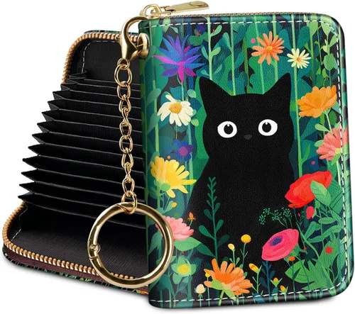 Miniatura 28 de Tarjetero Cartera RFID para Tarjetas de Crédito, Cartera Pequeña para Tarjetas para Mujeres con Llavero con Cremallera, Carteras para Tarjetas