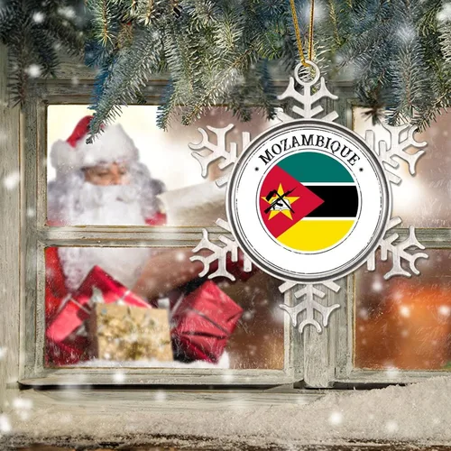 Miniatura 6 de Mozambique - Adornos de Navidad de copo de nieve de metal, recuerdo patriótico, regalo de recuerdo de país, adornos de Navidad para árbol, bandera