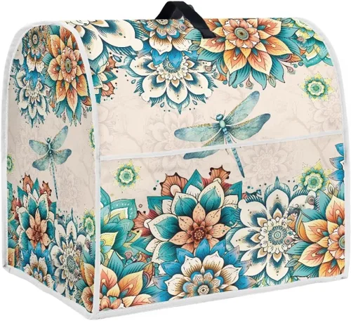 UNICEU Funda protectora para mezclador de cocina con libélula floral bohemia, cubierta antipolvo para batidora, cubierta antipolvo para