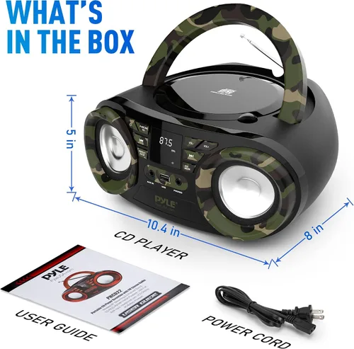 Miniatura 7 de Pyle Reproductor de CD portátil Bluetooth Boombox altavoz – Radio estéreo AM/FM y sonido de audio, compatible con CD-R-RW/MP3/WMA, USB, AUX