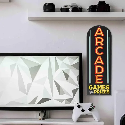Miniatura 5 de Cartel de metal arqueado de juegos y premios de arcade – Cartel arcade vintage para sala de juegos, cueva de hombre o habitación de adolescentes
