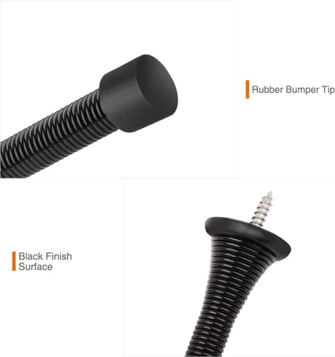 Miniatura 4 de Paquete de 6 topes de resorte para puerta, color negro, topes flexibles de 3-1/4 pulgadas con puntas de parachoques de goma negra Blanco