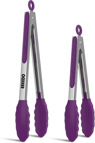 Miniatura 12 de Pinzas de cocina, pinzas de cocina de acero inoxidable con puntas de silicona, pinzas de bloqueo de alta resistencia al calor de 600 ºF para cocinar