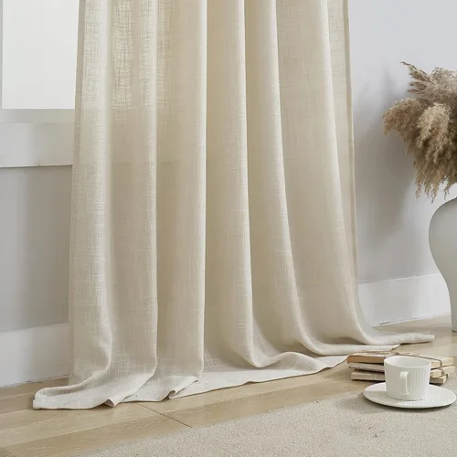 Miniatura 4 de Palma - Cortinas semitraslúcidas de lino para dormitorio de 63 pulgadas de largo, cortinas filtrantes de luz, ojales bronce, juego de 2 paneles