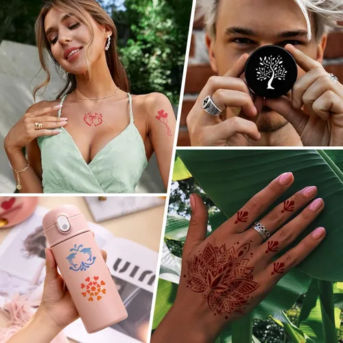 Miniatura 7 de Plantillas temporales de tatuaje para mujeres, niñas y niños, más de 410 piezas, kit de plantillas de tatuaje de henna, plantillas temporales