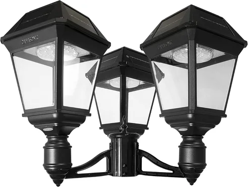 Miniatura 10 de Gama Sonic Imperial III - Lámpara solar de poste de aluminio fundido y lente biselada, lámpara solar doble para exteriores, salida de 600 lúmenes