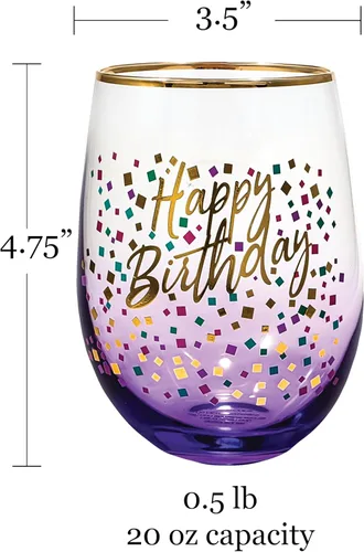 Miniatura 2 de Spoontiques - Copa de vino sin tallo de 20oz - Vaso para bebidas frías sin tapa - Feliz cumpleaños Púrpura