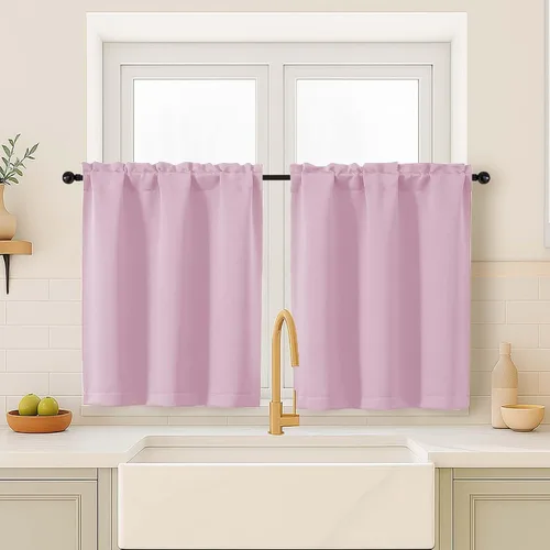 Miniatura 153 de OVZME Cortinas opacas turquesa para tratamiento de ventanas pequeñas, cortinas cortas con bloqueo de luz para ventana de cocina sobre el fregadero
