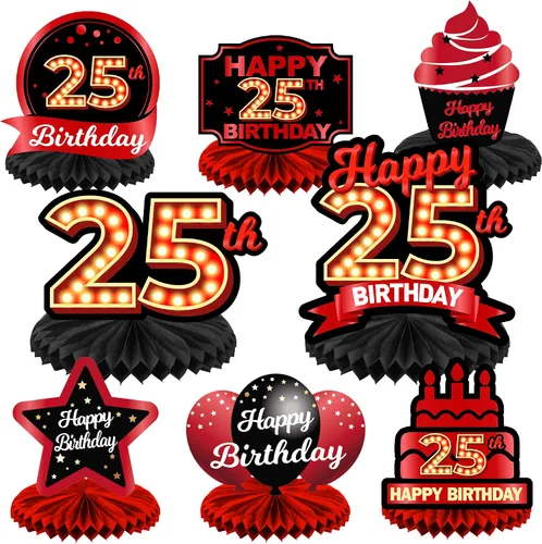 Miniatura 59 de Feliz Cumpleaños 15 Centros de Mesa de Panal Rojo y Negro Globos Decoración Temática de Mesa Decoraciones de Mesa Adornos de Mesa para Niñas Mujeres