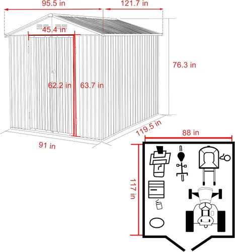 Miniatura 2 de VEIKOU Cobertizo de almacenamiento al aire libre de 8x10 pies con acero galvanizado engrosado, cobertizo de almacenamiento de metal con puerta