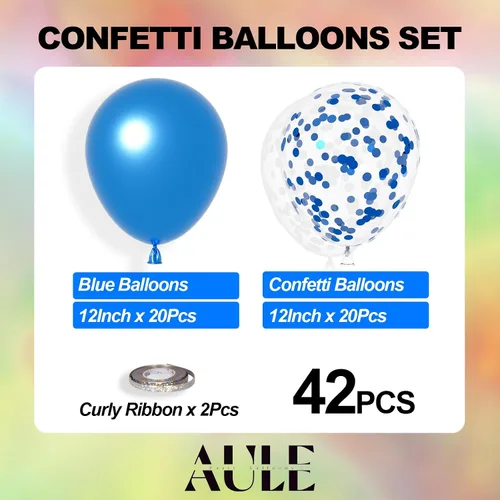 Miniatura 3 de AULE - Globos de fiesta (42 unidades), diseño de globos de látex y confeti y cintas de 64 ft, 12 pulgadas, set de decoración