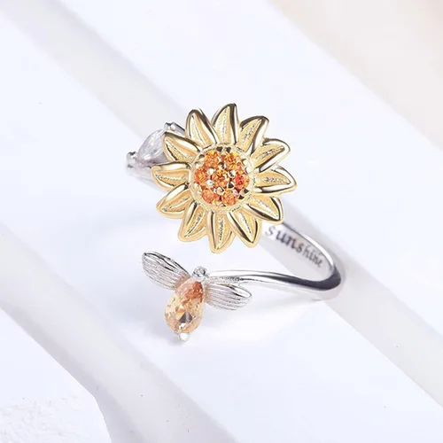 Miniatura 3 de Anillos giratorios de girasol ajustables con circonita cúbica abierta para mujer
