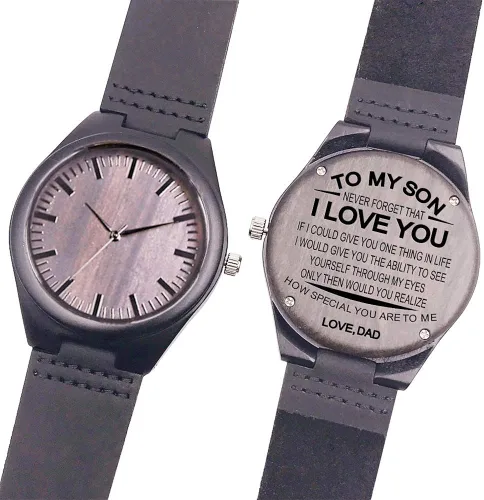 Miniatura 6 de Reloj de madera grabado casual, hecho a mano, reloj de madera para diferentes miembros de la familia, papá, mamá, hijo, hija, esposo, esposa