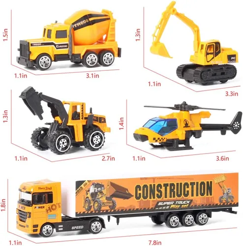 Miniatura 4 de Juguetes de construcción Camión Vehículo fundido a presión Transportador de Coche Conjunto de Excavadora Camión Volquete Excavadora Retroexcavadora