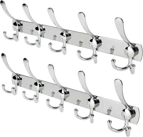 Miniatura 9 de Perchero montado en la pared, 2 paquetes de 15 ganchos de acero inoxidable para abrigo, sombrero, toalla, bolso, batas, entrada, baño, armario