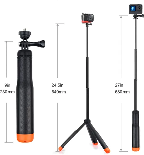 Miniatura 2 de GEPULY Palo de selfie impermeable de 9'' a 27'' pulgadas, agarre flotante de mano para GoPro Hero 13 12 11 10 9 8 7 6 5 4 3 Fusion, Max, la mayoría