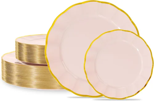 Miniatura 15 de supernal 60 piezas Platos de Cumpleaños Negros y Dorados Platos de Plástico para Fiestas y Platos Desechables Elegantes Platos Festoneados