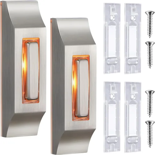 Enhon Paquete de 2 Botones Metálicos para Timbre de Puerta, Botón de Timbre de Puerta de Metal Resistente con Luz LED Cálida, Timbre de Garaje