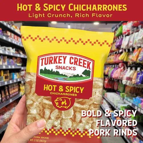 Miniatura 3 de Turkey Creek Chicharrones picantes y picantes, chicharrones de cerdo fritos – Pieles de cerdo con sabor picante – Bajo en carbohidratos, sin gluten
