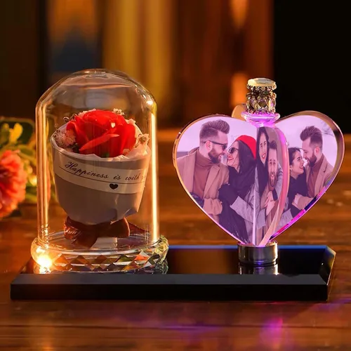 Miniatura 24 de Impresión de cristal con tu foto, decoración de escritorio de oficina, regalo personalizado sobre marco transparente de vidrio con soporte, rosa