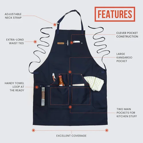 Miniatura 2 de Chef Pomodoro Delantal de chef para hombre y mujer, delantal de cocina con bolsillos y correas ajustables para el cuello, delantal de cocina 100%