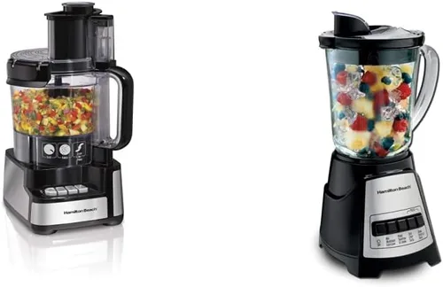 Hamilton Beach - Procesador de alimentos y picador de verduras, 12 tazas, negro y 58148A licuadora para puré y hacer malteadas y batidos, tarro de