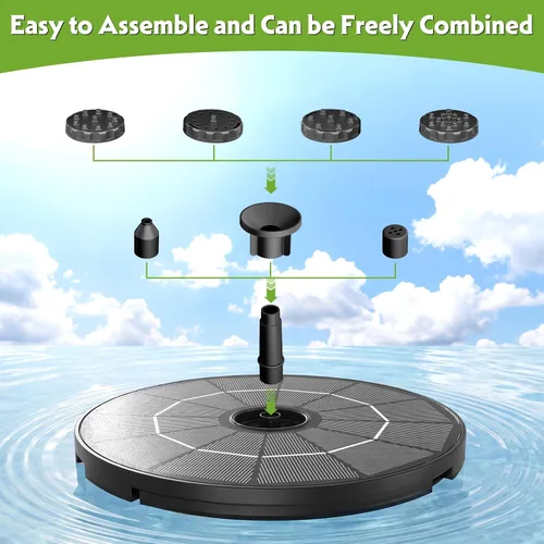 Miniatura 9 de AISITIN Bomba de fuente solar para bricolaje con cable de 3.9 pies, fuente solar de baño para pájaros con 6 boquillas, fuente flotante de agua