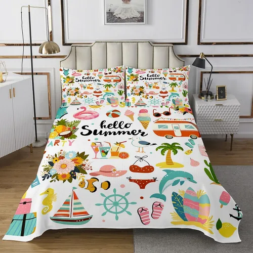 Miniatura 3 de Colcha de camping en la playa, tamaño King para mujeres adultas, juego de edredón con temática de verano para surf, caravana, cámper, automóvil
