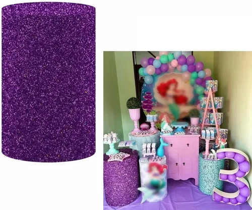 Miniatura 5 de Fundas de pedestal de princesa subacuática de sirenita cilíndrica cubierta de zócalo púrpura sólido para niñas, cumpleaños, fiesta oceánica, NO311