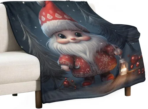 Miniatura 40 de Manta de Navidad de gnomo, manta de Navidad suave y cálida de 30 x 40 pulgadas, manta de franela cálida para cama, sofá, regalos para niños