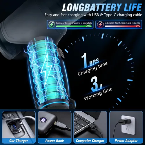 Miniatura 4 de Aspiradora de mano inalámbrica para automóvil, 15000Pa, húmedo/seco, 120 W, alta potencia, con kit completo de accesorios para automóviles, pelo