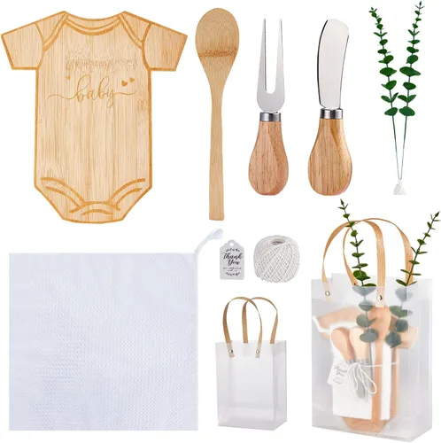 Miniatura 9 de Premios de baby shower para ganadores de juegos, tabla de queso en forma de oso, regalo con cucharas, esparcidores de mantequilla, bolsas de regalo