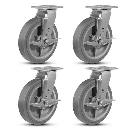 Miniatura 46 de Juego de 4 ruedas giratorias industriales de 5 pulgadas de alta resistencia con capacidad de carga de 3200 libras, ruedas de goma para muebles